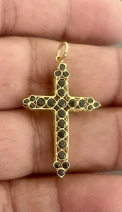 Colgante Cruz Trabajo Abierto Oro Amarillo 18KT Doble Cara 1.40CTW Zafiro Azul (I6) - Imagen 1 de 8