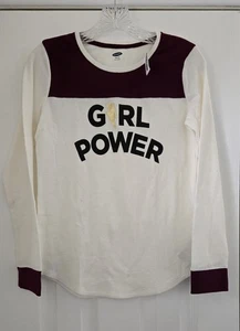 NWT Old Navy Waffle Knit Top Youth XXL (16) Ivory Maroon L/S Girl Power Thermal - Picture 1 of 12