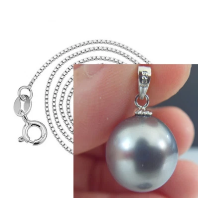 Tahitian SHELL Pearl 8/10/12/14/16mm pendant 925 Silver 18" Necklace gift PE33 - Image 1 of 4
