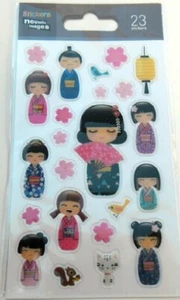 Stickers 3d époxy Poupées Kokeshi Japon planche 14 cm x 7,5 cm - Imagen 1 de 5