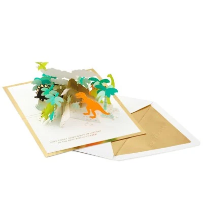 Hallmark Birthday Card Signature ~ Pop Up Dinosaur Island Scene ~ Paper Art - Image 1 of 4
