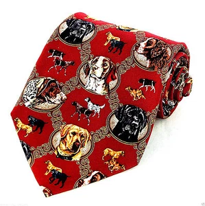 Sporting Dogs Mens Silk Neck Tie Dog Necktie Pointer Spaniel Retriever Red - Picture 1 of 3