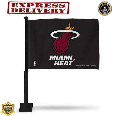 Miami Heat Car Flag NBA 16x19 Black Double Sided With Pole Included Cover