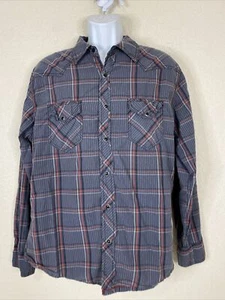 Arizona Jeans Men Size L Gray Striped Snap Up Western Shirt Long Sleeve Pockets - Picture 1 of 4