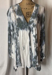 Free People Just The Two Of Us Tunic Mini Dress Blue White Tie Dye Gauze Sz XS - Picture 1 of 7