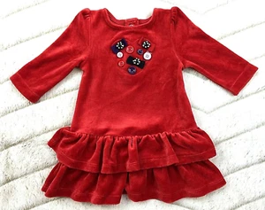 NWT GYMBOREE BABY GIRL BOWS BUTTONS RED HOLIDAY SOFT COZY DRESS OUTFIT 3-6 MOS - Picture 1 of 7