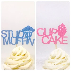 Cupcake or stud muffin, Gender Reveal Cupcake Toppers, Gender Reveal Party - Picture 1 of 1