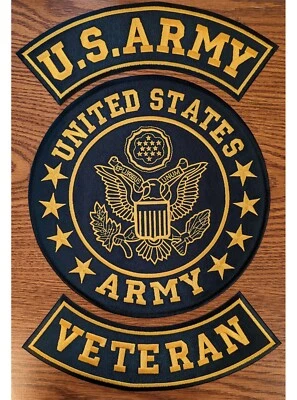 US Army Veteran Patches Set for Veterans Bikers Motorcycle Jacket or Vest Gold - Image 1 of 4