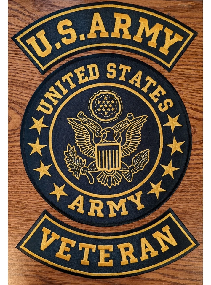US Army Veteran Patches Set for Veterans Bikers Motorcycle Jacket or Vest Gold - Image 1 of 4