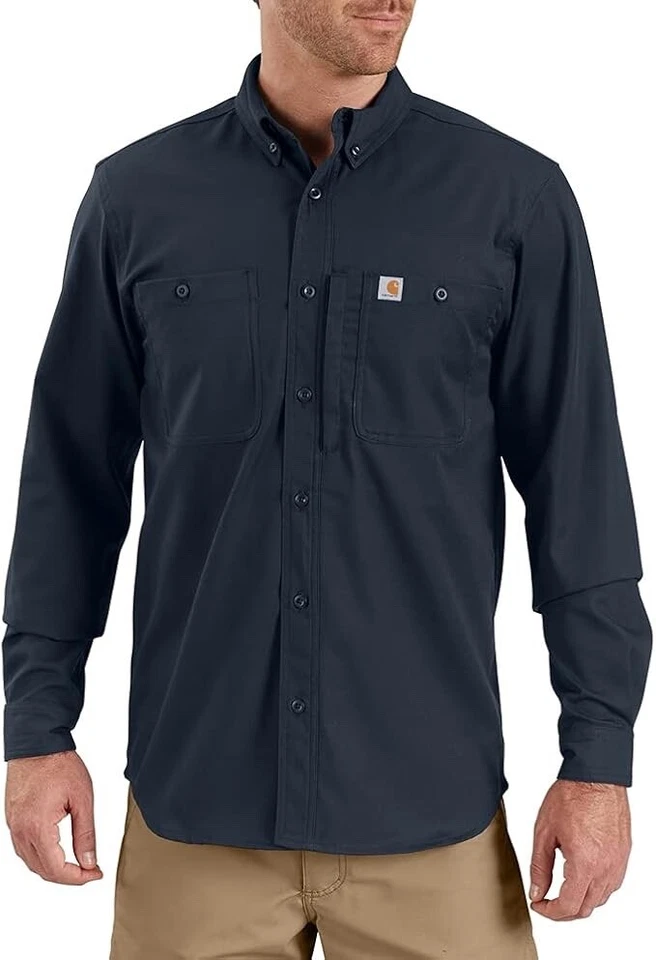 Carhartt Men's Rugged Professional Fit Canvas Long Sleeve Work Shirt Navy Small