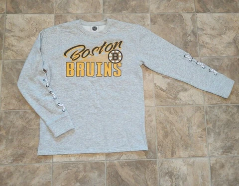 Boston Bruins Sweater S Sweatshirt NHL Gray Shoelace Cotton Polyester Lined Warm Cover