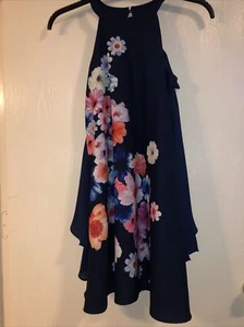 Girls GB Size Large Dress Blue With Flowers - Picture 1 of 5