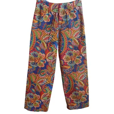 1OF1 25x25 Vintage 1970s Boho Floral Paisley Wide Leg Pants Side Zipper Handmade - Image 1 of 4