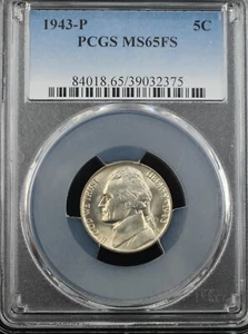 1943-P JEFFERSON NICKEL 5C PCGS MS65FS - FULL STEPS - SILVER WAR NICKEL (P0561) - Picture 1 of 2