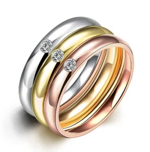 Juego de anillos de compromiso de boda para mujer R006 blanco/amarillo/oro rosa de 18 quilates - Imagen 1 de 5