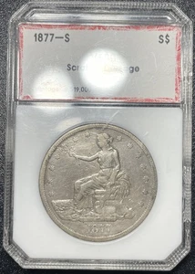 1877 S Trade Silver Dollar $1 VF Details Very Fine Scratched - Picture 1 of 4