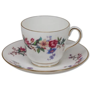Wedgwood Devon Sprays W4076 Footed Tea Cup Saucer Set Enland Bone China 1950's - Picture 1 of 4