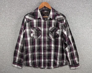 No Boundaries Men's Western Purple Check Plaid Casual Snap Button Shirt M - Picture 1 of 9