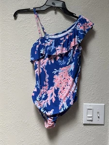 Lilly Pulitzer Girls Borealis Blue Zita Swimsuit Size XL 12-14 One Piece Ruffle - Picture 1 of 5
