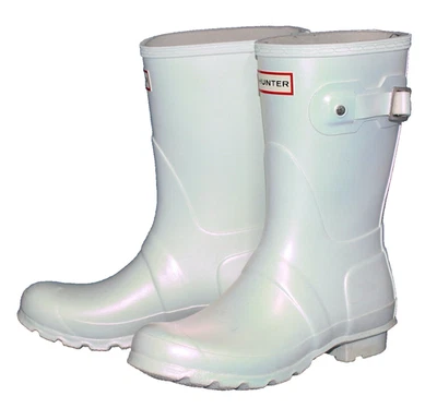 HUNTER The Original Bota de Lluvia Corta Nebula Mujer Talla 7 Blanco Iridiscente Multi Foto 1 de 4