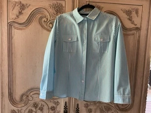 Chico’s türkis blau gestreiftes Shirt Gr. 2 Brustweite 43” mit Taschen - Bild 1 von 4