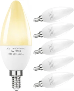 E12 Base LED Light Bulbs B11 Candelabra Bulbs 60W Equivalent, Non-Dimmable 6W LE - Picture 1 of 12