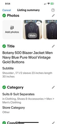 Blazer Botany 500 jacket, navy with gold tone buttons Pure Wool￼ vintage - Image 1 of 4