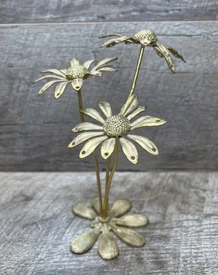 Vintage Gold Color Metallic Floral Daisy Flowers in Bloom Art Sculpture - Image 1 of 4