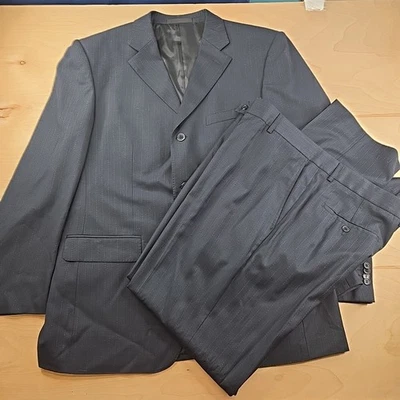 Giorgio Armani Wool Silk Blend Black Pinstripe Suit Blazer  56 Pants 40 Borgo 21 - Image 1 of 4