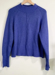 Evereve Blue Mock Neck Sweater Women’s Large Acrylic Chic Casual Pullover Cozy - Picture 1 of 8
