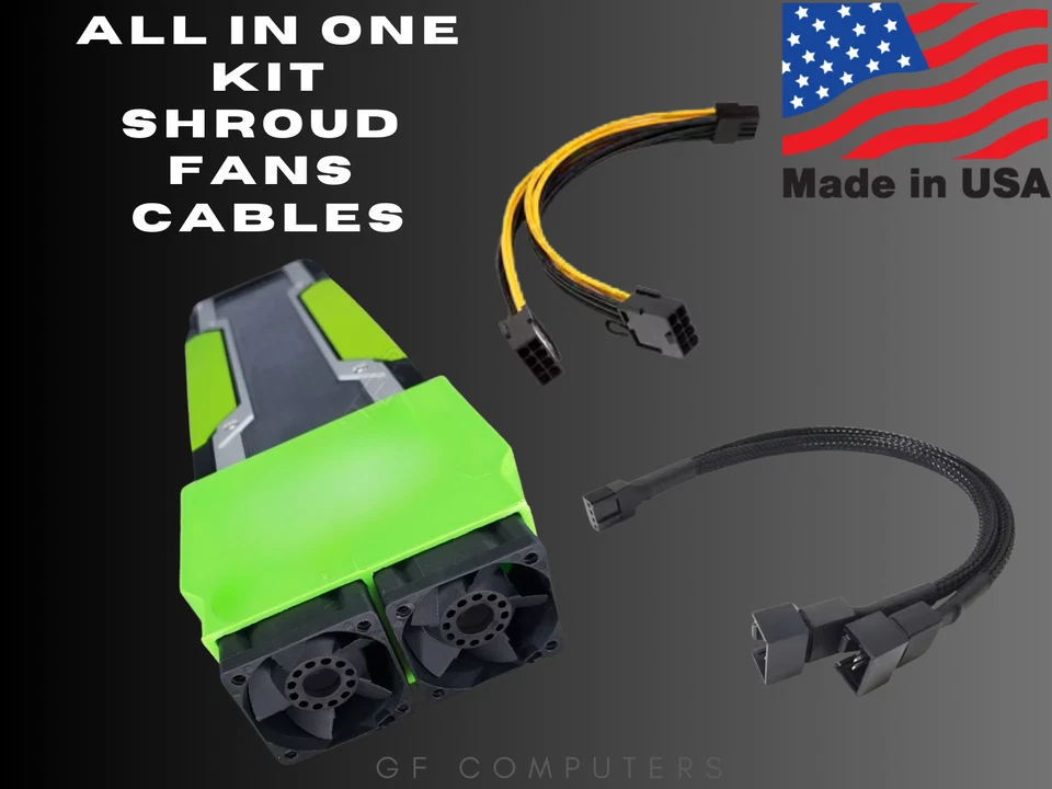 ALL IN ONE KIT Nvidia Tesla GPU Cooling Fan Shroud P40 P41 Accelerator Card AI - Image 1 of 1