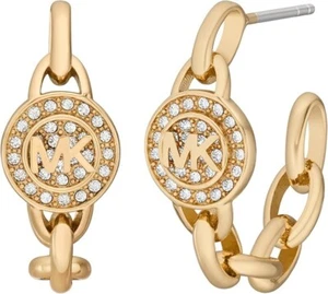 NWTs Michael Kors Women's Gold-Tone Brass Logo Hoop Link Pierced Earrings - Picture 1 of 2