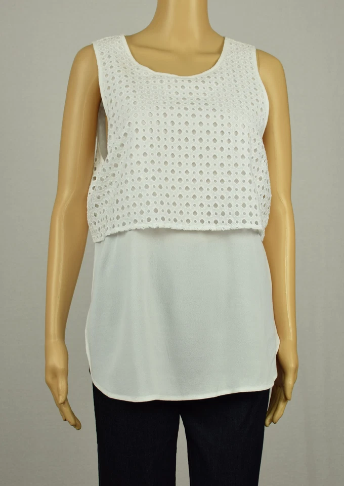 Michael Kors Womens White Sleeveless Eyelet Overlay Blouse Top L - Image 1 of 1
