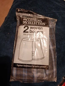 2 Pair Woven Boxers  Blue Plaid Cotton/Poly Blend Boys Size Large 14-16 Tagless - Picture 1 of 9