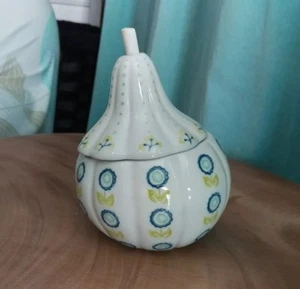 Anthropologie Sugar Bowl Jar Pot w/ Lid & Spoon, Pear Shape Floral Pattern RARE - Picture 1 of 8