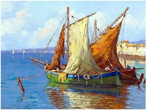 Fishermen G. Lapchine Ocean Boats Tile Mural Kitchen Backsplash Marble Ceramic - Picture 1 of 23