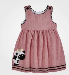 Lil Cactus Girls Red Gingham Appliquéd Cow Fit & Flare Dress Size 6 - Picture 1 of 4