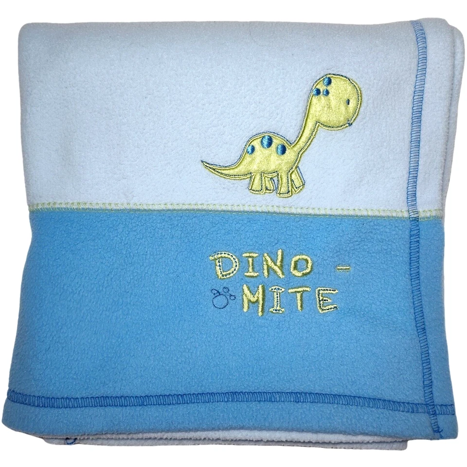 Cutie Pie Blue Dino-Mite Dinosaur Baby Blanket Lovey 30x30 Fleece Security Boy - Image 1 of 3