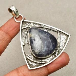 Ciondolo gioiello fatto a mano in argento sterling 925 con pietra preziosa sodalite 2,48" - Foto 1 di 8