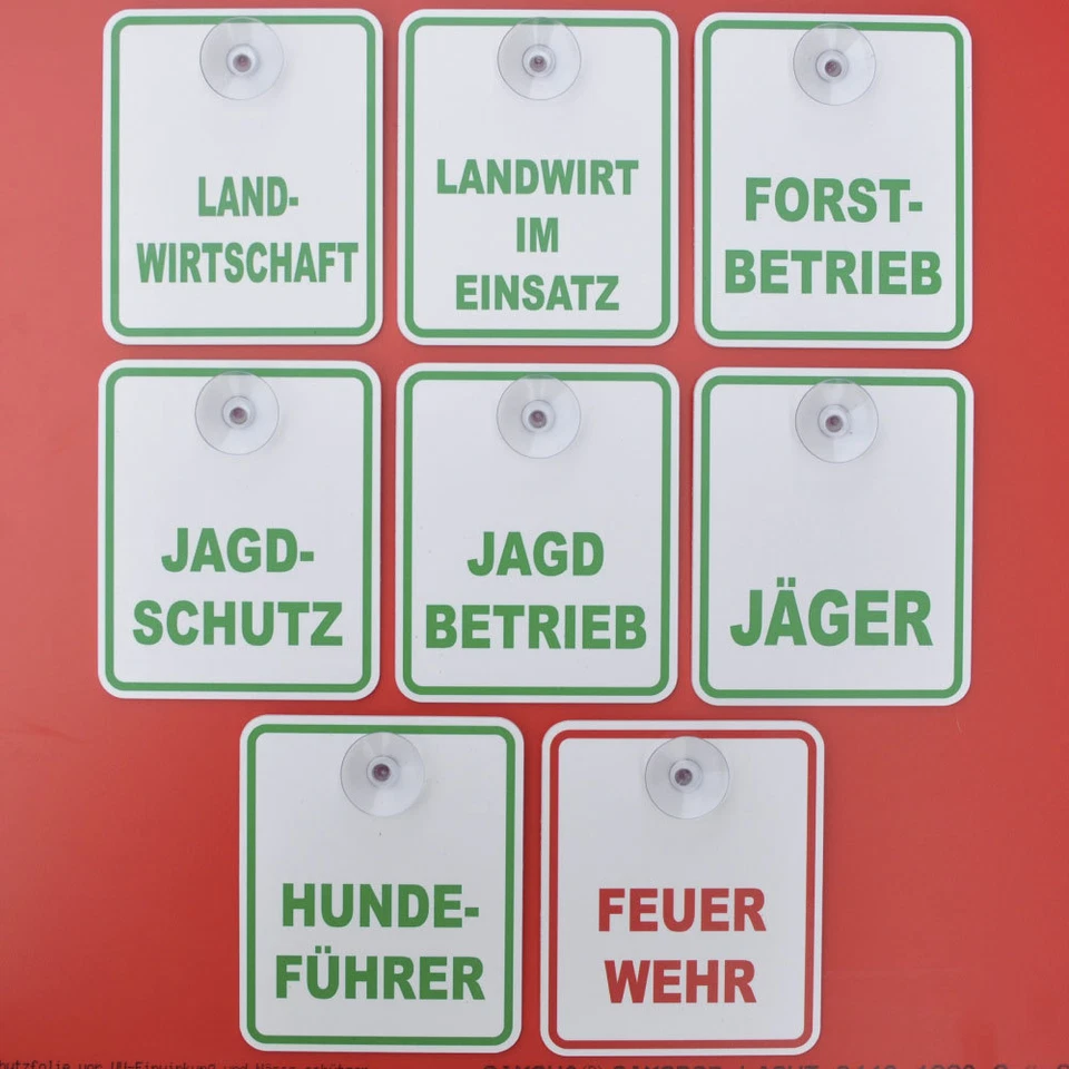 JAGDSCHUTZ LANDWIRTSCHAFT FORSTBETRIEB FEUERWEHR Schild Saugnapf Auto Aufkleber - Bild 1 von 1