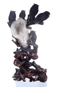 10.47" Natural Geode Agate Owls Carving Hand-carved Crafts Collectibles #AV01 - Picture 1 of 10