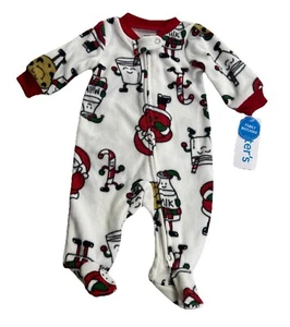 Carter's Weihnachten Urlaub Fleece Schlafanzug NEUGEBORENE PJs Footies Milch & Cookies Neu mit Etikett - Bild 1 von 6
