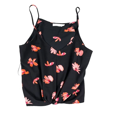 LUSH Tank Top Women's Medium Black Floral Sleeveless Cropped Cami Lightweight - Image 1 of 4