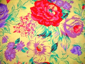 Floral Fabric By Yard SALE Purple Pink Red Floral Teal Leaf Lt Yellow Cotton #PC - Picture 1 of 2