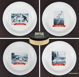 Pottery Barn BASEBALL, Box Set Of Four 8" Snack Plates, MINT UNUSED Condition! - Picture 1 of 9