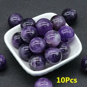 10Pcs 20mm Natural Amethyst No Hole Undrilled Stone Round Ball Beads DIY HT565 - Picture 1 of 5