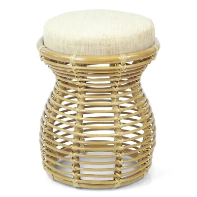 Natural Rattan Wicker Milan Ottoman Stool Vanity Fully Assembled Natural Color - Image 1 of 4