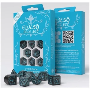 Q-Workshop 20th Anniversary Elvish Black And Blue 7 Piece Dice Set NEW - Picture 1 of 2