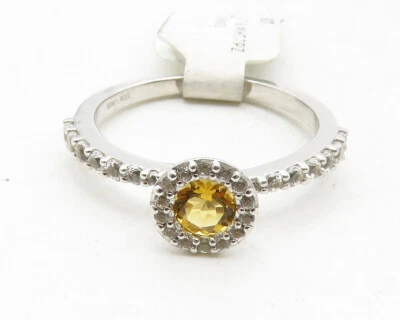 Anillo de plata de ley 925 citrino y topacio blanco banda brillante talla 6,5 RG12856 Foto 1 de 4