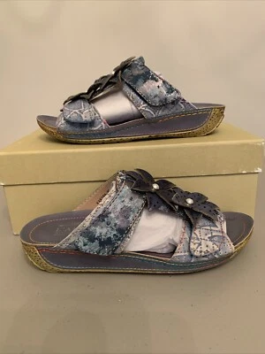 Spring Step L’Artiste Karina Blue Sandals NIB Sz 36 US Sz 5.5-6 Flowers Slide - Image 1 of 4